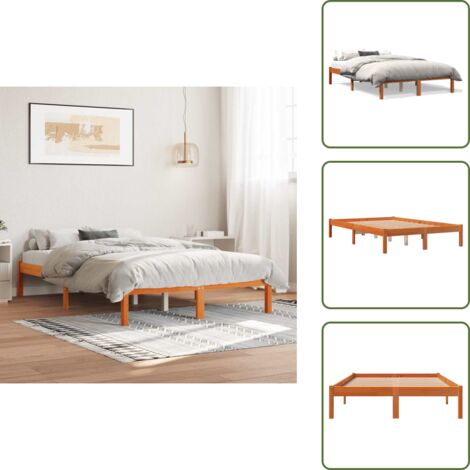 The Living Store Cadre de lit sans matelas cire marron 140x200cm bois pin massif - Cadre De Lit - Lit Double - Bois Massif - Lit En Bois - Chambre À Coucher
