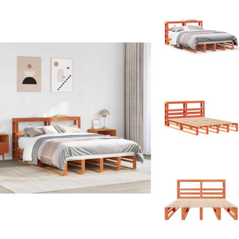 The Living Store Cadre de lit sans matelas cire marron 150x200cm bois pin massif - Cadre de lit