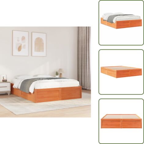 The Living Store Cadre de lit sans matelas cire marron 150x200cm bois pin massif - Cadre De Lit - Lit Double - Lit En Bois - Lit Moderne - Meubles Chambre
