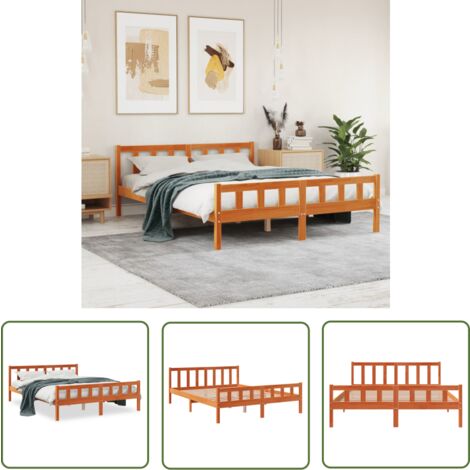 The Living Store Cadre de lit sans matelas cire marron 150x200cm bois pin massif - Cadre De Lit - Lit En Bois - Lit Double - Meubles Chambre - Literie