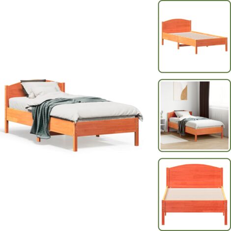 The Living Store Cadre de lit sans matelas cire marron 75x190 cm bois pin massif - Cadre De Lit - Lit En Bois - Lit Double - Literie - Chambre À Coucher