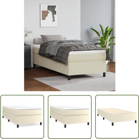 The Living Store Cadre de lit sans matelas crème 80x200 cm similicuir - Cadre De Lit - Lit Créme - Lit Similicuir - Lit Double - Meubles Chambre À Coucher