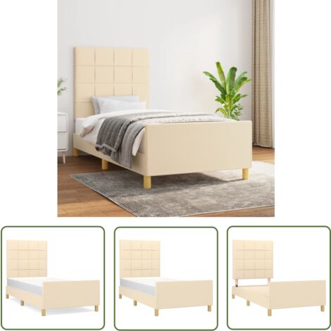 The Living Store Cadre de lit sans matelas crème 90x200 cm tissu - Cadre De Lit - Lit Double - Literie - Meuble Chambre - Têted'oreiller Ajustable