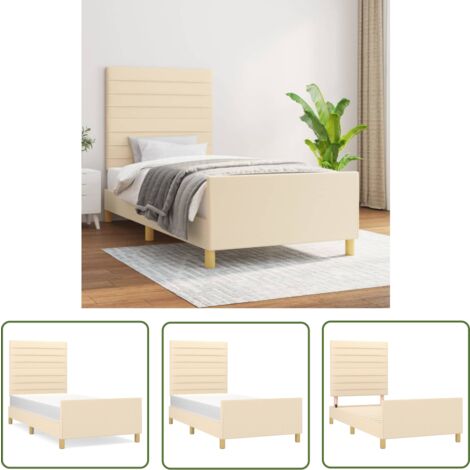 The Living Store Cadre de lit sans matelas crème 90x200 cm tissu - Cadre De Lit - Lit Double - Literie - Têtière De Lit - Meuble Chambre