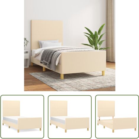 The Living Store Cadre de lit sans matelas crème 90x200 cm tissu - Cadre De Lit - Lit Double - Literie - Têtière De Lit - Meuble Chambre
