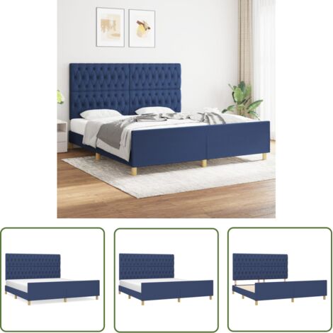 The Living Store Cadre de lit sans matelas et tête de lit bleu 180x200 cm tissu - Cadre De Lit - Lit Double - Literie - Têted'oreiller - Meuble Chambre