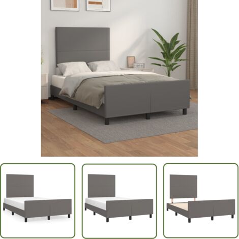 The Living Store Cadre de lit sans matelas gris 120x200 cm similicuir - Lit Plateforme - Tête De Lit Ajustable - Cadre Lit Similicuir - Literie - Meubles Chambre À Coucher