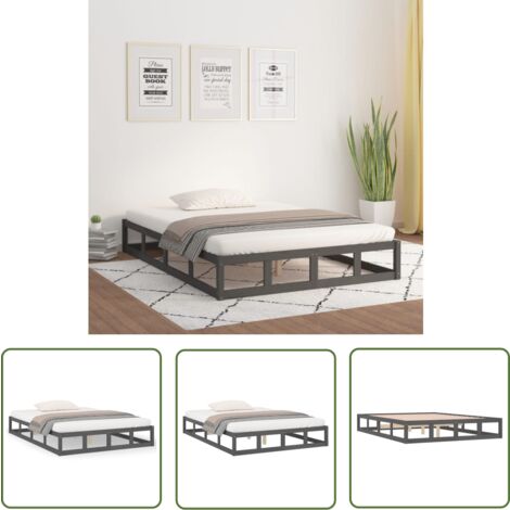 The Living Store Cadre de lit sans matelas gris 150x200 cm bois massif - Cadre De Lit - Lit Double - Bois Massif - Lit Design - Chambre À Coucher