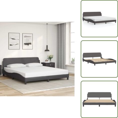 The Living Store Cadre de lit sans matelas gris 180x200 cm similicuir - Cadre De Lit - Lit Double - Lit Design - Lit Gris - Tête De Lit