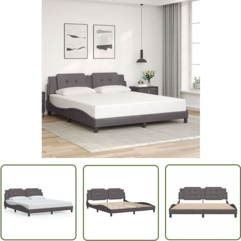 The Living Store Cadre de lit sans matelas gris 180x200 cm similicuir - Lit Double - Chambre À Coucher - Design Moderne - Cadre De Lit Avec Têtière - Literie