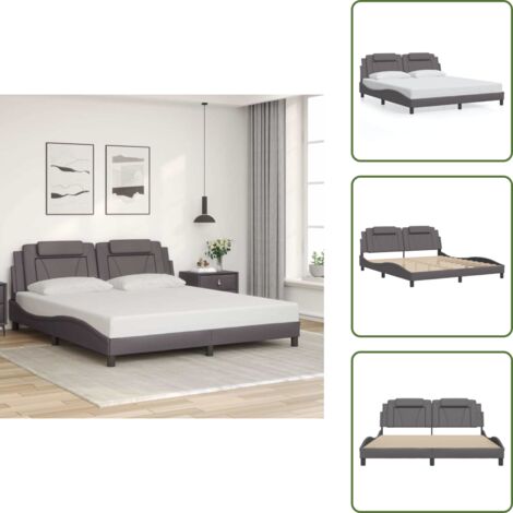 The Living Store Cadre de lit sans matelas gris 180x200 cm similicuir - Lit Plateforme - Lit Double - Cadre Lit - Literie - Meuble Chambre
