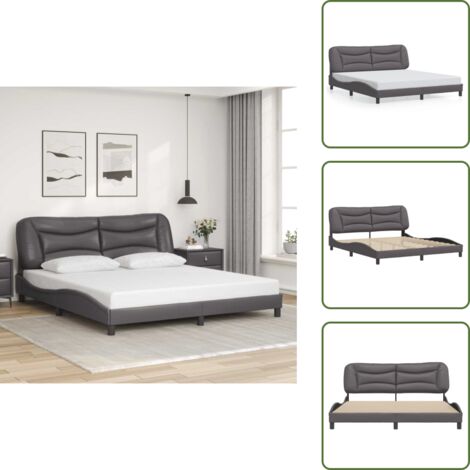 The Living Store Cadre de lit sans matelas gris 180x200 cm similicuir - Lit Plateforme - Tête De Lit Intégrée - Cadre De Lit Design - Literie Adulte - Meuble Chambre À Coucher