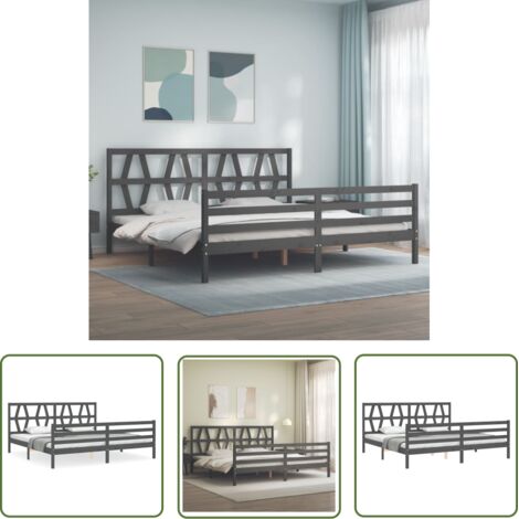 The Living Store Cadre de lit sans matelas gris 200x200 cm bois massif - Cadre De Lit - Lit Double - Lit En Bois - Lit Massif - Meubles Chambre