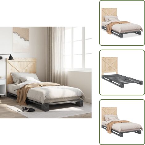 The Living Store Cadre de lit sans matelas gris 90x200 cm bois de pin massif - Cadre de lit