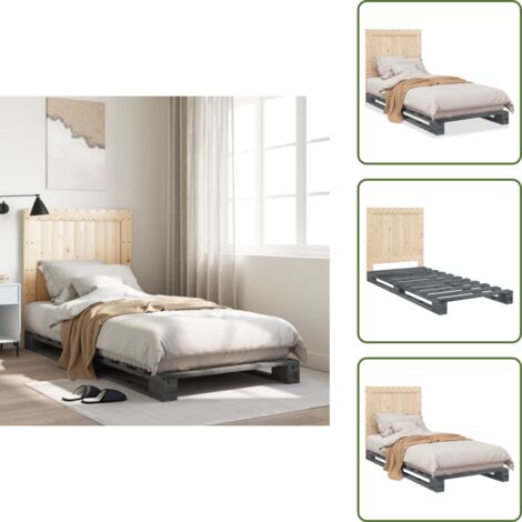 The Living Store Cadre de lit sans matelas gris 90x200 cm bois de pin massif - Cadre de lit