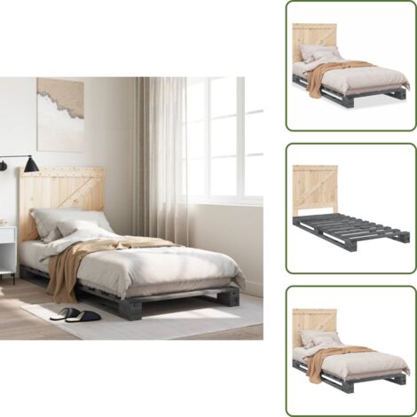The Living Store Cadre de lit sans matelas gris 90x200 cm bois de pin massif - Cadre de lit