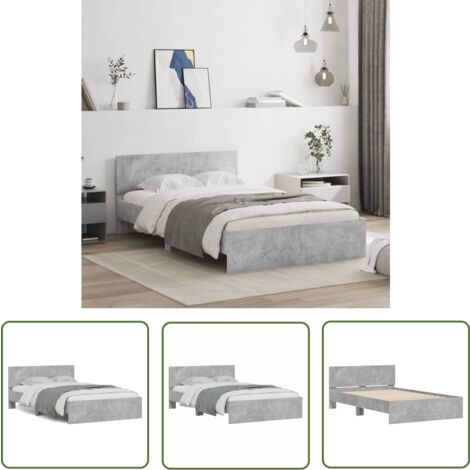 The Living Store Cadre de lit sans matelas gris béton 120x190 cm - Cadre De Lit - Lit Double - Lit Gris - Lit Design - Meuble Chambre