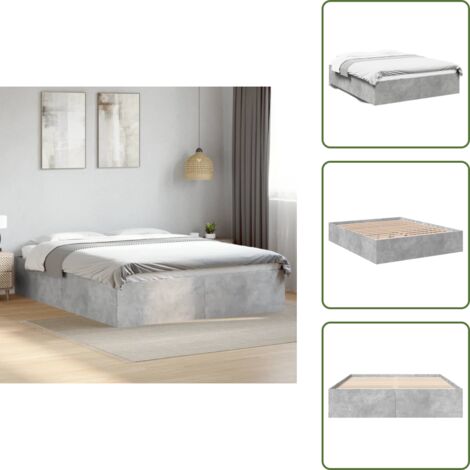 The Living Store Cadre de lit sans matelas gris béton 150x200 cm - Cadre De Lit - Lit Double - Lit En Bois - Meuble Chambre - Literie
