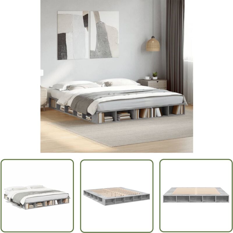 Cadre de lit sans matelas gris béton 200x200 cm - Cadre De Lit - Lit Double - Lit Design - Meuble Chambre - Literie - The Living Store