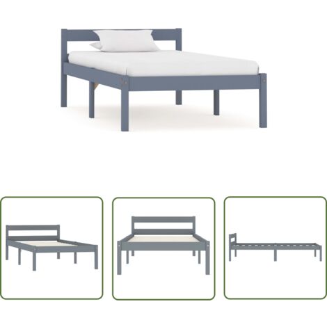 The Living Store Cadre de lit sans matelas gris bois massif de pin 100x200 cm - Cadre De Lit - Lit Double - Lit En Bois - Lit Design - Chambre À Coucher