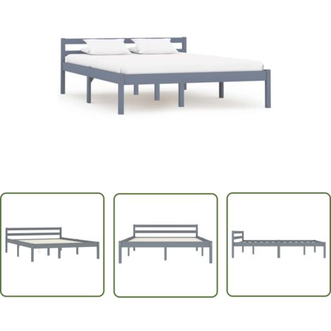 The Living Store Cadre de lit sans matelas gris bois massif de pin 140x200 cm - Cadre De Lit - Lit Double - Lit En Bois - Meuble De Chambre - Design Moderne