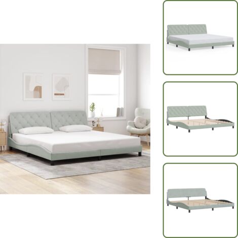 The Living Store Cadre de lit sans matelas gris clair 200x200 cm velours - Coussin de tête de lit