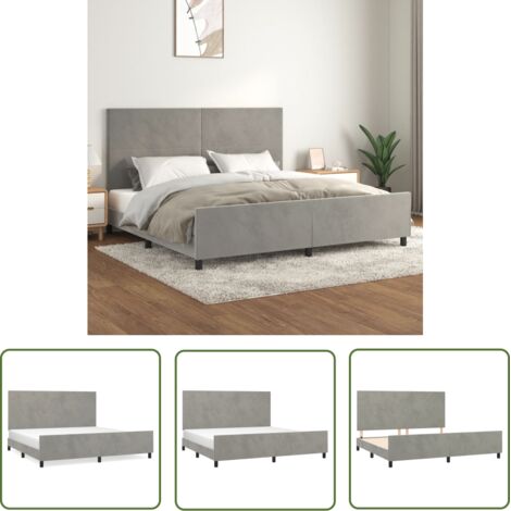 The Living Store Cadre de lit sans matelas gris clair 200x200 cm velours - Lit Plateforme - Lit Capitonné - Lit Design - Lit Moderne - Lit Velours