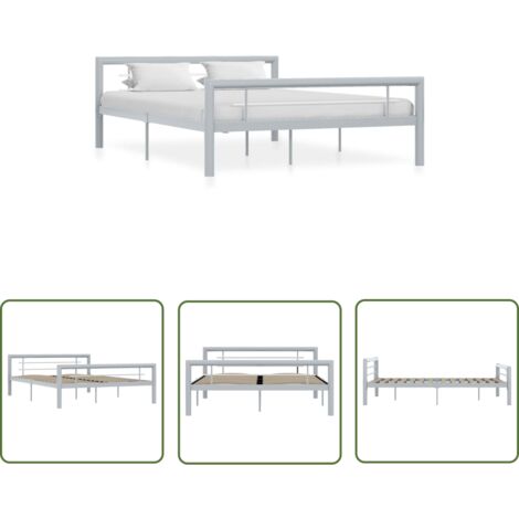 The Living Store Cadre de lit sans matelas gris et blanc métal 120x200 cm - Cadre De Lit - Lit Double - Lit Metal - Lit Design - Literie
