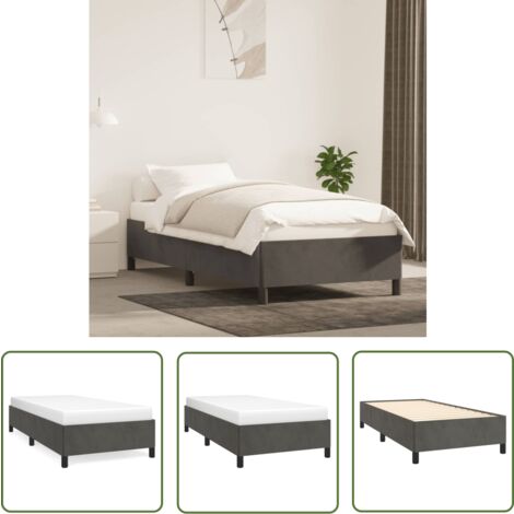 The Living Store Cadre de lit sans matelas gris foncé 100x200 cm velours - Cadre De Lit - Lit Velours - Lit Double - Literie - Meuble Chambre