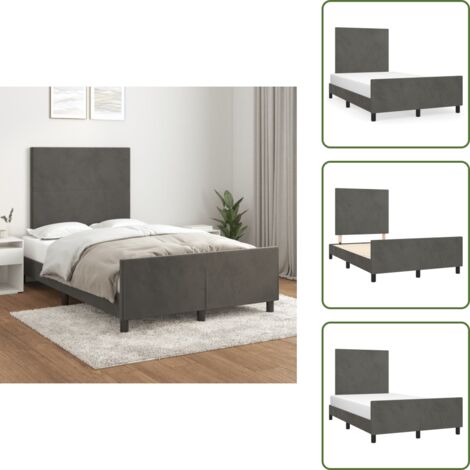 The Living Store Cadre de lit sans matelas gris foncé 120x190 cm velours - Cadre De Lit - Lit Double - Lit Avec Têted’appui - Tête De Lit Réglable - Velours
