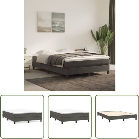 The Living Store Cadre de lit sans matelas gris foncé 140x190 cm velours - Cadre De Lit - Lit Double - Lit Velours - Literie - Meuble Chambre