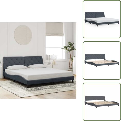 The Living Store Cadre de lit sans matelas gris foncé 200x200 cm velours - Oreiller de tête