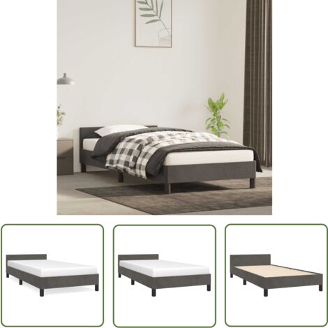 The Living Store Cadre de lit sans matelas gris foncé 90x190 cm velours - Cadre De Lit - Lit Double - Lit Velours - Literie - Meuble Chambre