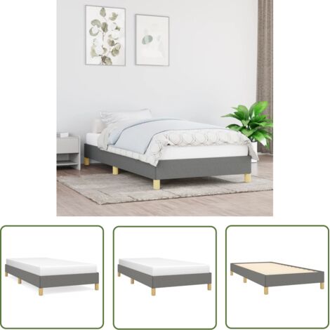 The Living Store Cadre de lit sans matelas gris foncé 90x200 cm tissu - Cadre De Lit - Lit Simple - Lit Gris - Lit Tissu - Meuble Chambre À Coucher