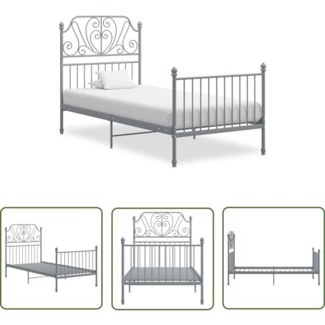 The Living Store Cadre de lit sans matelas gris métal 100x200 cm - Cadre De Lit - Lit Metal - Lit Double - Literie - Meuble Chambre