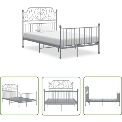 The Living Store Cadre de lit sans matelas gris métal 120x200 cm - Cadre De Lit - Lit Metal - Lit Double - Literie - Meuble Chambre