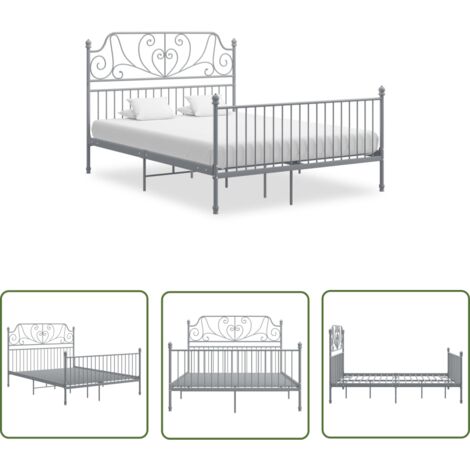 The Living Store Cadre de lit sans matelas gris métal 140x200 cm - Cadre De Lit - Lit Metal - Lit Double - Literie - Meuble Chambre