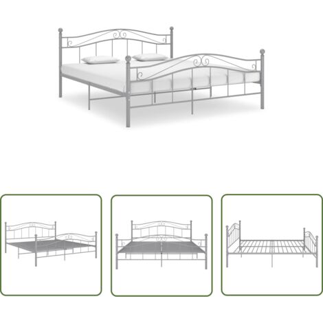 The Living Store Cadre de lit sans matelas gris métal 160x200 cm - Cadre De Lit - Lit Double - Lit Metal - Lit Gris - Meuble Chambre