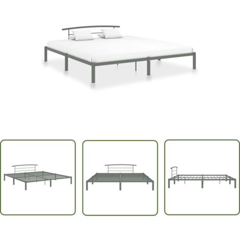 The Living Store Cadre de lit sans matelas gris métal 200x200 cm - Cadre De Lit - Lit Metal - Lit Double - Literie - Meuble Chambre