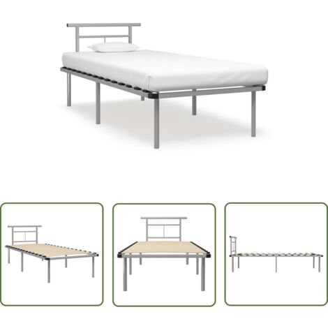 The Living Store Cadre de lit sans matelas gris métal 90x200 cm - Cadre De Lit - Lit Simple - Lit Metal - Lit Gris - Meuble Chambre