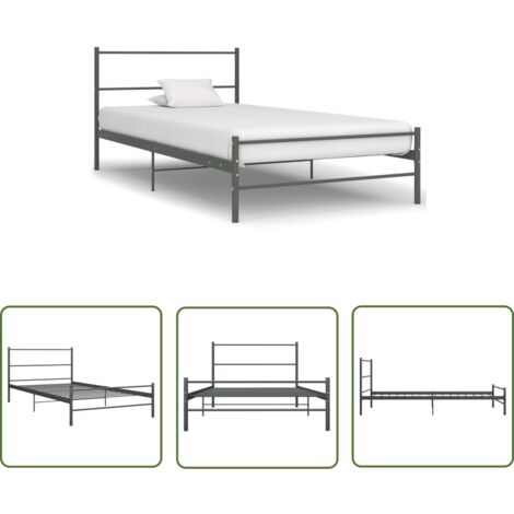 The Living Store Cadre de lit sans matelas gris métal 90x200 cm - Cadre De Lit - Lit Simple - Lit Metal - Literie - Meuble Chambre