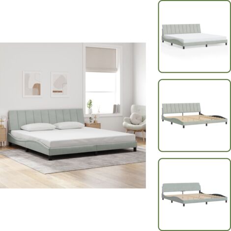 The Living Store Cadre de lit sans matelas Hanko gris clair 200x200 cm velours - Coussin de tête de lit