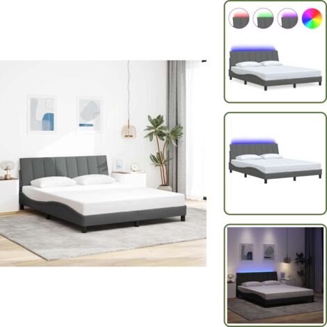 The Living Store Cadre de lit sans matelas Hanko gris foncé 160x200 cm tissu - Oreiller de tête