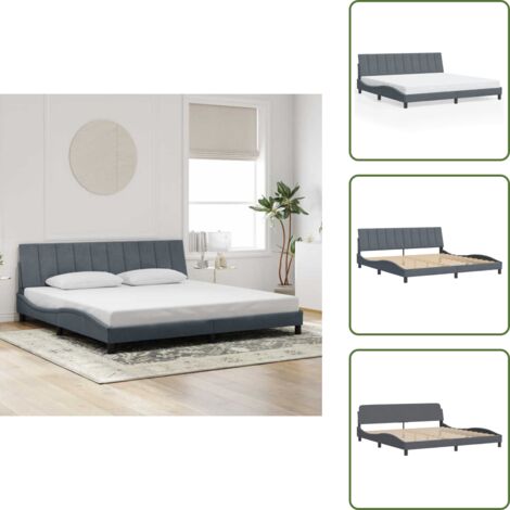 The Living Store Cadre de lit sans matelas Hanko gris foncé 200x200 cm velours - Oreiller de tête