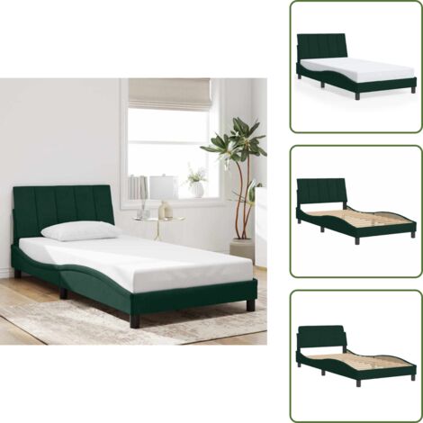 The Living Store Cadre de lit sans matelas Hanko vert foncé 100x200 cm velours - Oreiller de tête