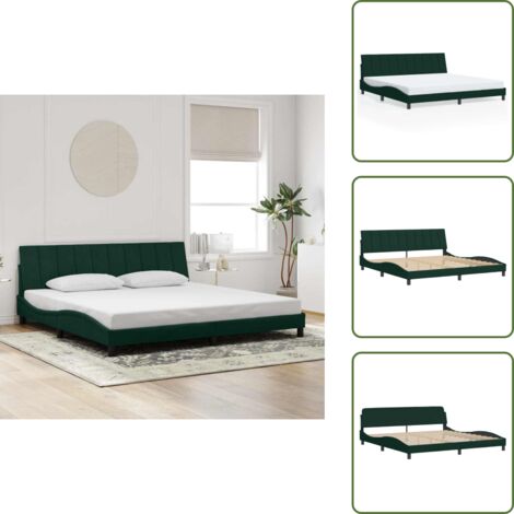 The Living Store Cadre de lit sans matelas Hanko vert foncé 200x200 cm velours - Coussin de tête de lit