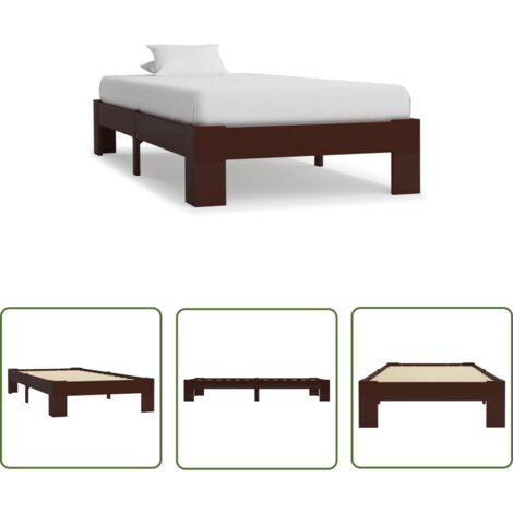 The Living Store Cadre de lit sans matelas marron foncé bois pin massif 90x200cm - Cadre De Lit - Lit Double - Lit En Bois - Lit Design - Meuble Chambre
