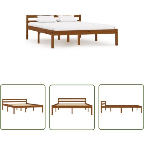 The Living Store Cadre de lit sans matelas marron miel pin massif 120x200 cm - Cadre De Lit - Lit Double - Lit En Bois - Bois Massif - Chambre À Coucher