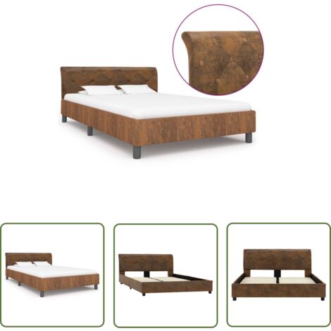 The Living Store Cadre de lit sans matelas marron similicuir daim 120x200 cm - Cadre De Lit - Lit Double - Lit Moderne - Lit En Cuir - Lit Confortable