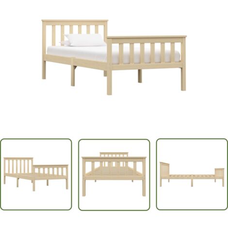 The Living Store Cadre de lit sans matelas naturel bois massif de pin 100x200 cm - Lit Double - Lit En Bois - Cadre De Lit - Chambre À Coucher - Meuble De Chambre